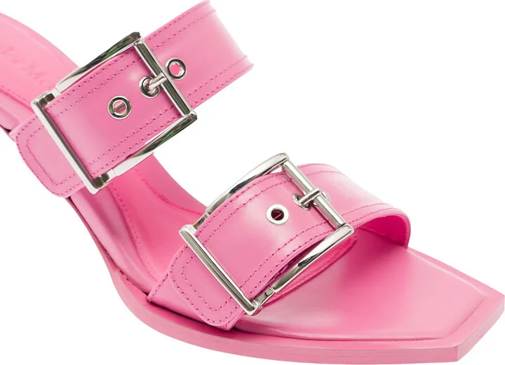 'punk' Pink Sandals With Double Strap And Metal Buckles In Leather Woman - Image 4