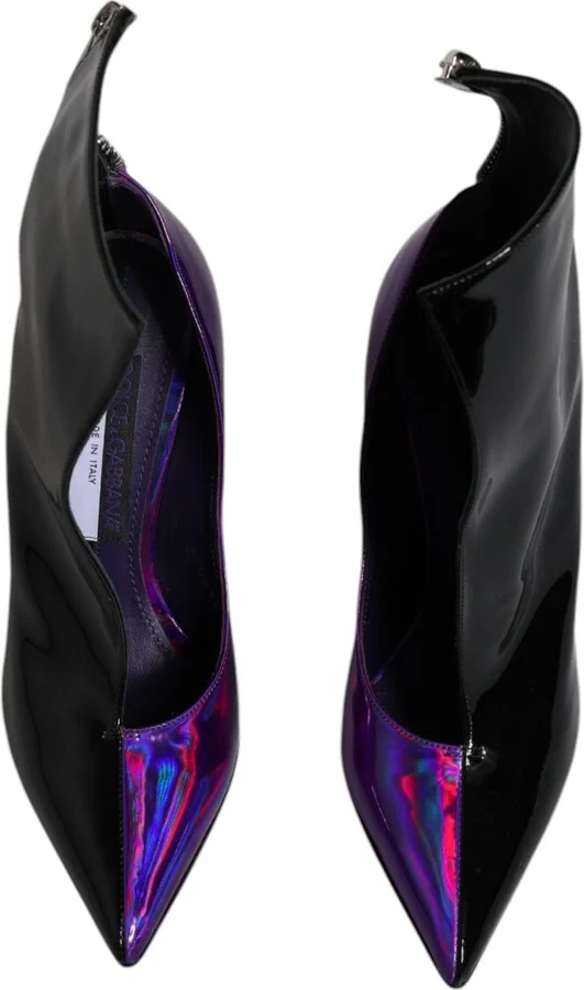 Purple Black Pointed Ankle Boots Women's Shoes - Image 3
