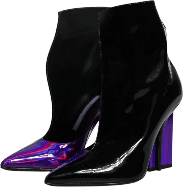 Purple Black Pointed Ankle Boots Women's Shoes - Image 4