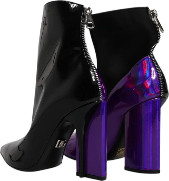 Purple Black Pointed Ankle Boots Women's Shoes - Image 5