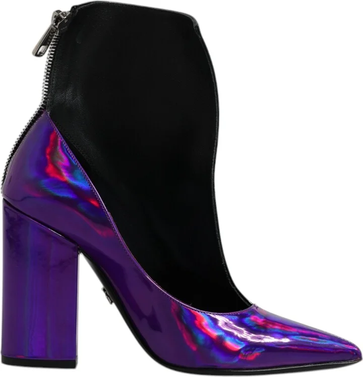 Purple Black Pointed Ankle Boots Women's Shoes