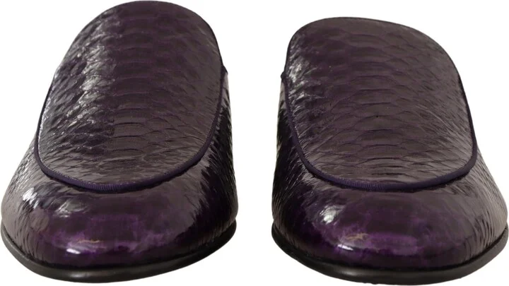 Purple Exotic Leather Flats Slides Men's Shoes - Image 3