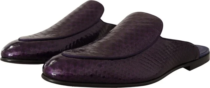 Purple Exotic Leather Flats Slides Men's Shoes - Image 4