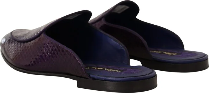 Purple Exotic Leather Flats Slides Men's Shoes - Image 5