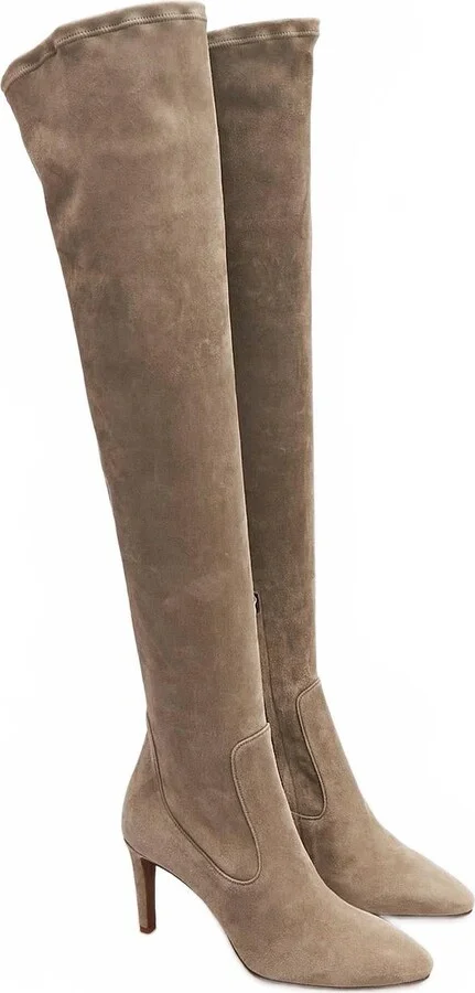 Purple Label Adrien Calf Suede Over The Knee Boot In Tan