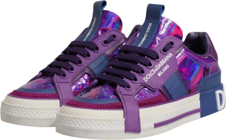 Purple Leather DG Logo Low Top Sneakers Women's Shoes (Pre-Owned) - Image 4