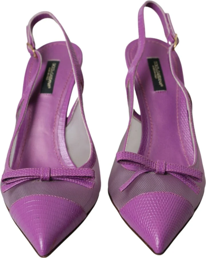 Purple Leather Mesh High Heels Slingback Women's Shoes - Image 2