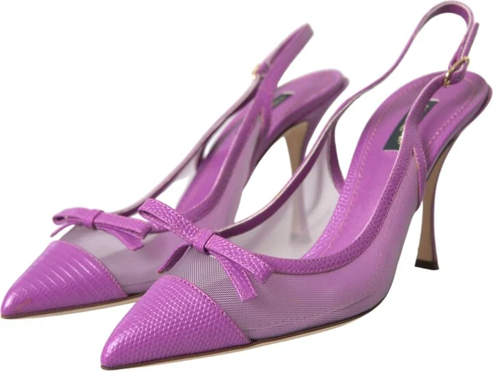 Purple Leather Mesh High Heels Slingback Women's Shoes - Image 3