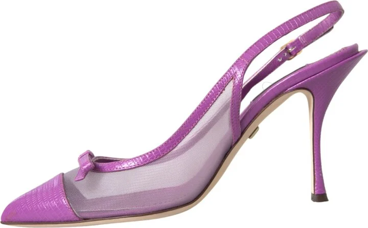 Purple Leather Mesh High Heels Slingback Women's Shoes - Image 4