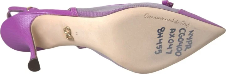 Purple Leather Mesh High Heels Slingback Women's Shoes - Image 5