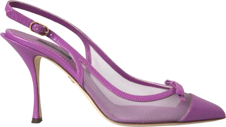 Purple Leather Mesh High Heels Slingback Women's Shoes