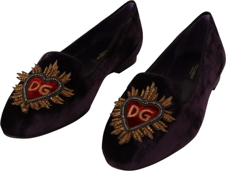 Purple Velvet DG Heart Loafers Flats Women's Shoes - Image 2