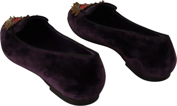 Purple Velvet DG Heart Loafers Flats Women's Shoes - Image 3