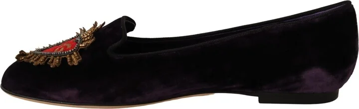 Purple Velvet DG Heart Loafers Flats Women's Shoes - Image 4