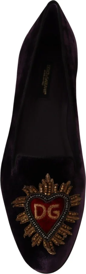 Purple Velvet DG Heart Loafers Flats Women's Shoes - Image 6