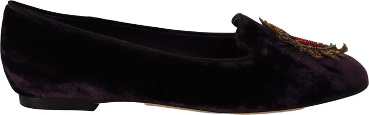 Purple Velvet DG Heart Loafers Flats Women's Shoes