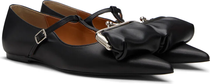 Pushbutton Black Coin Purse Mary Jane Ballerina Flats - Image 4
