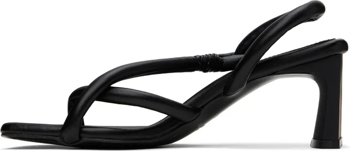Pushbutton Black Mismatched Heeled Sandals - Image 3
