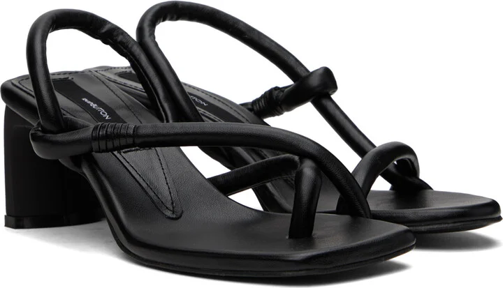 Pushbutton Black Mismatched Heeled Sandals - Image 4