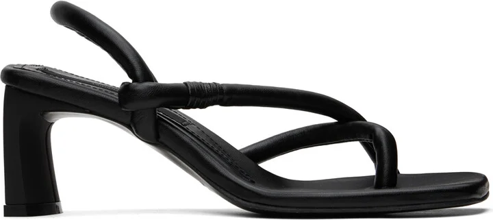 Pushbutton Black Mismatched Heeled Sandals