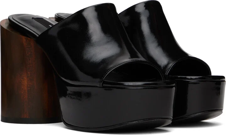 Pushbutton Black Platform Heeled Sandals - Image 4