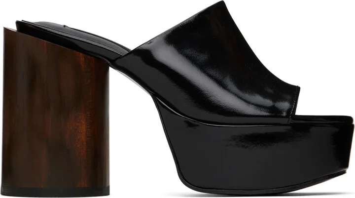 Pushbutton Black Platform Heeled Sandals
