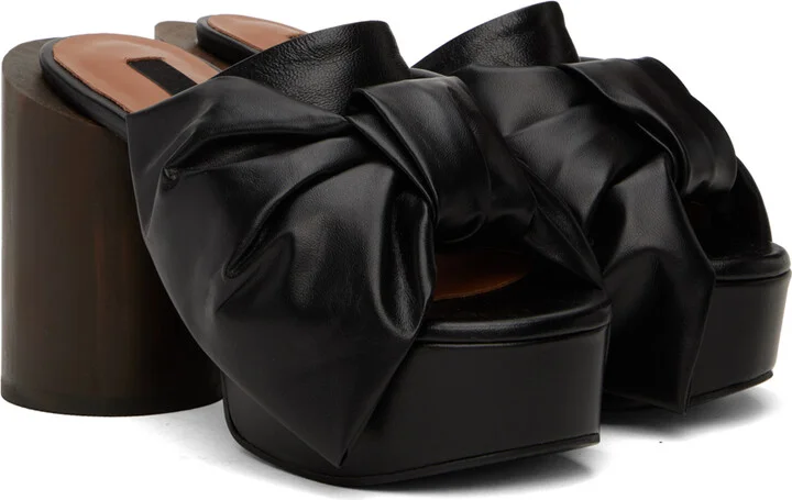 Pushbutton Black Ribbon Platform Heels - Image 4