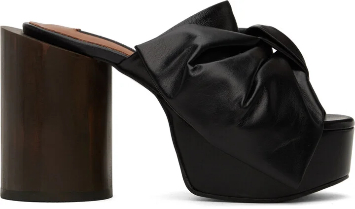 Pushbutton Black Ribbon Platform Heels