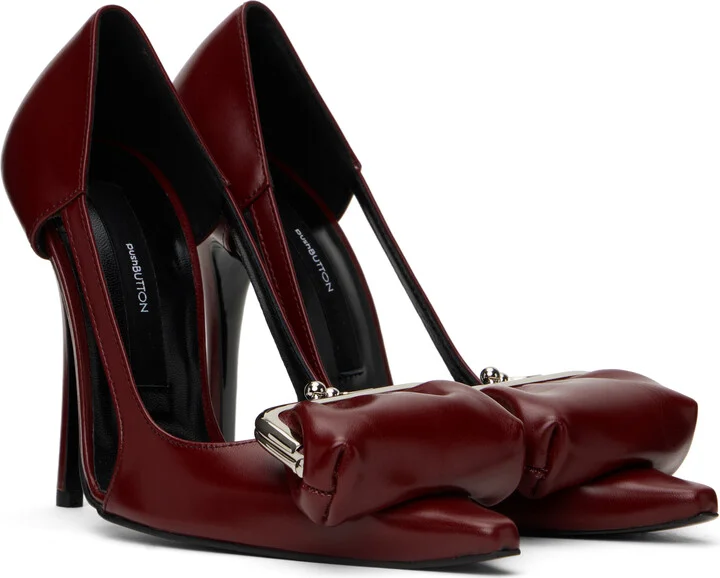 Pushbutton Burgundy Coin Purse Pointy Heels - Image 4