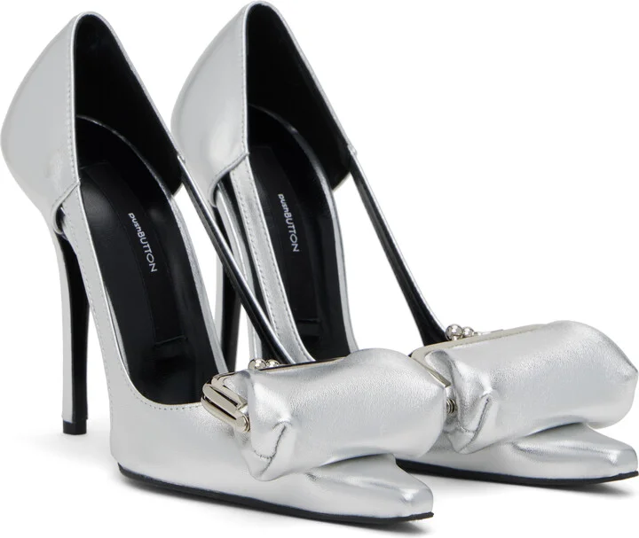 Pushbutton Silver Coin Purse Pointy Heels - Image 4