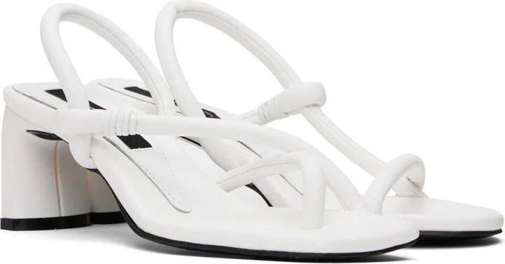 Pushbutton White Mismatched Heeled Sandals - Image 4
