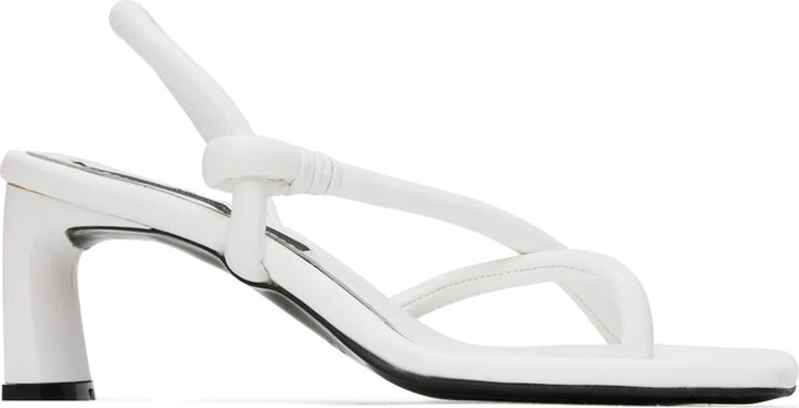Pushbutton White Mismatched Heeled Sandals
