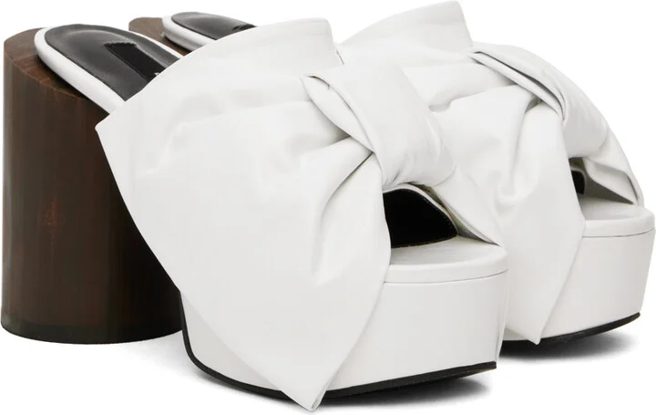Pushbutton White Ribbon Platform Heels - Image 4