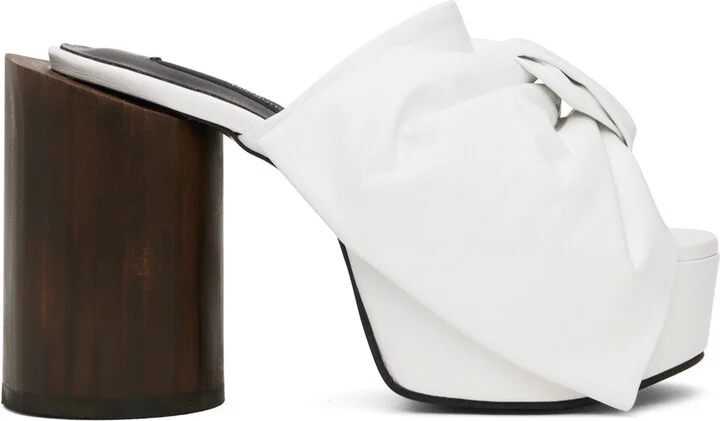 Pushbutton White Ribbon Platform Heels