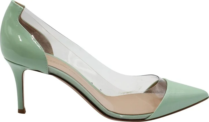 PVC Point Toe Pumps in Mint Green Patent Leather