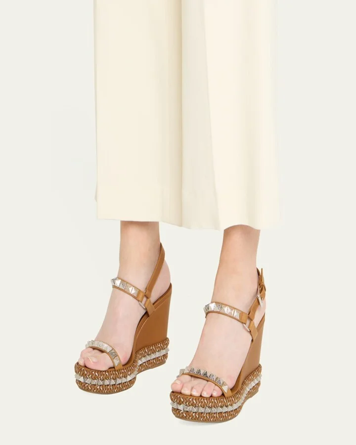 Pyraclou Leather Spike Red Sole Wedge Sandals - Image 2
