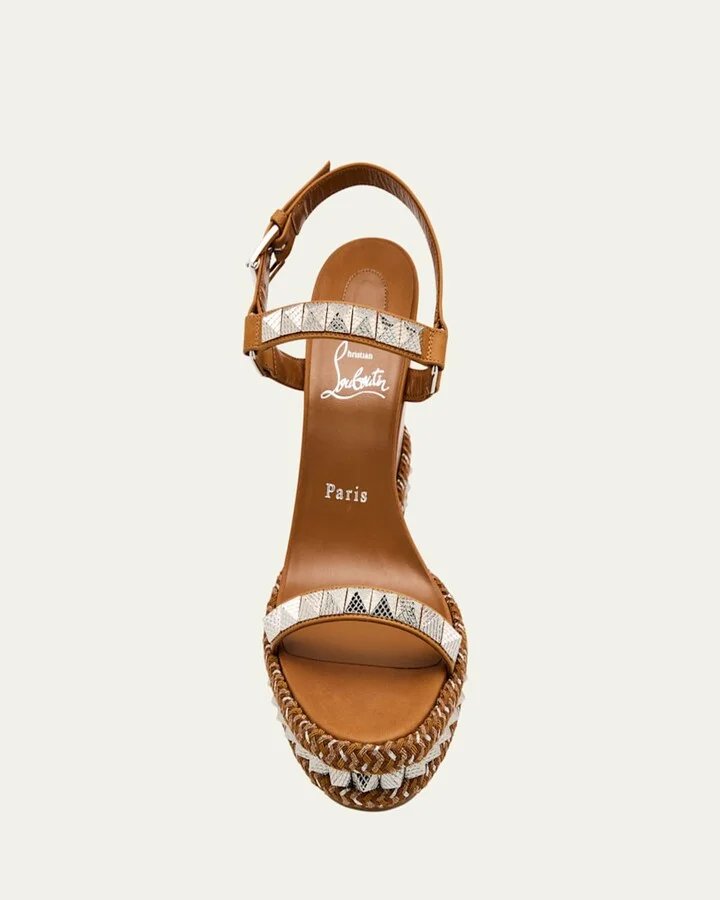 Pyraclou Leather Spike Red Sole Wedge Sandals - Image 3