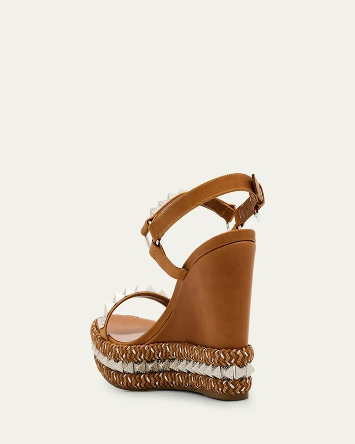 Pyraclou Leather Spike Red Sole Wedge Sandals - Image 8