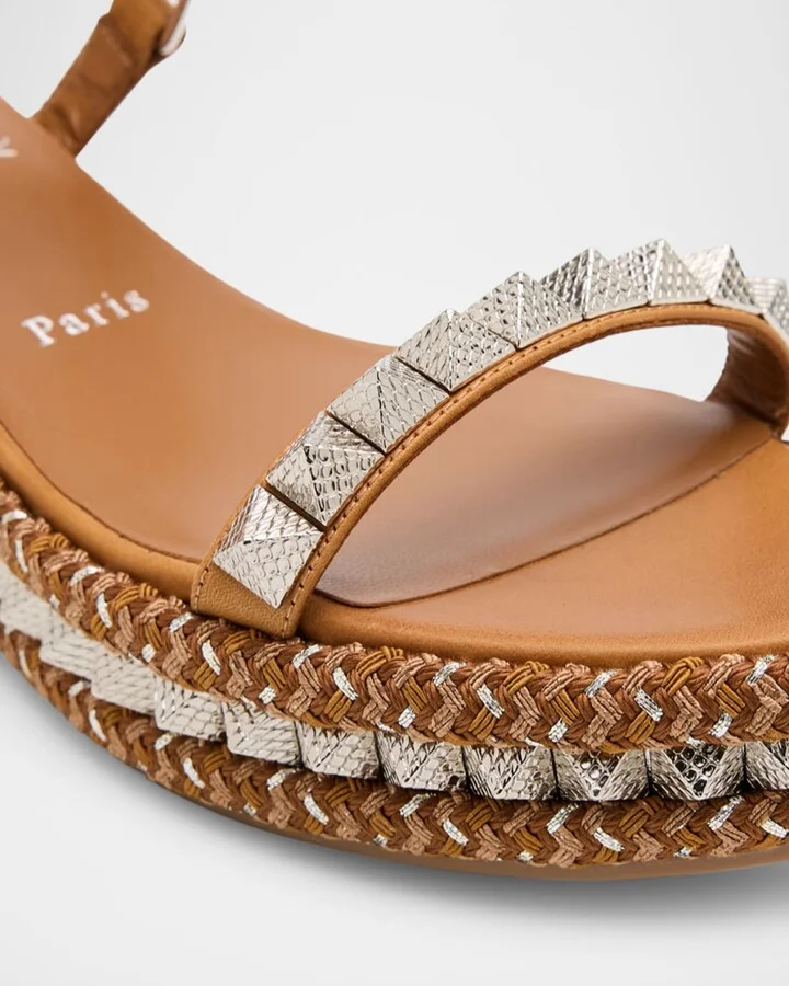 Pyraclou Leather Spike Red Sole Wedge Sandals - Image 4