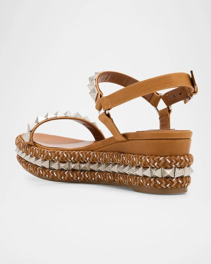 Pyraclou Leather Spike Red Sole Wedge Sandals - Image 5