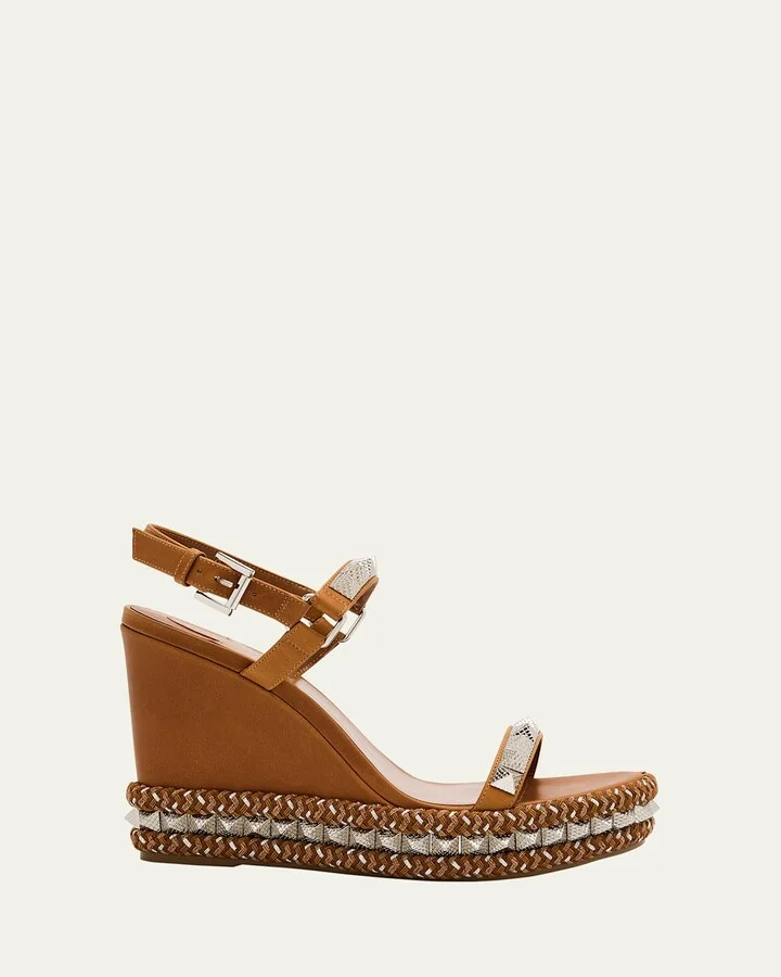 Pyraclou Leather Spike Red Sole Wedge Sandals
