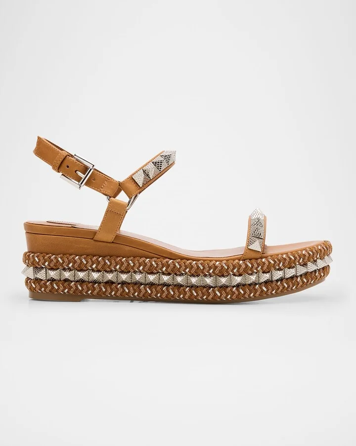Pyraclou Leather Spike Red Sole Wedge Sandals