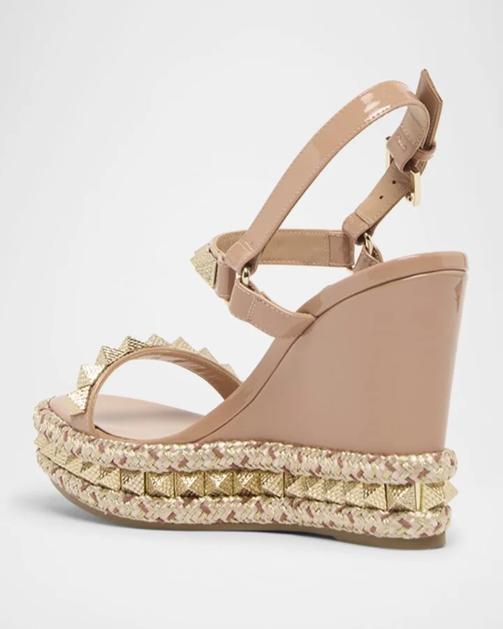 Pyraclou Metallic Spike Red Sole Wedge Sandals - Image 3