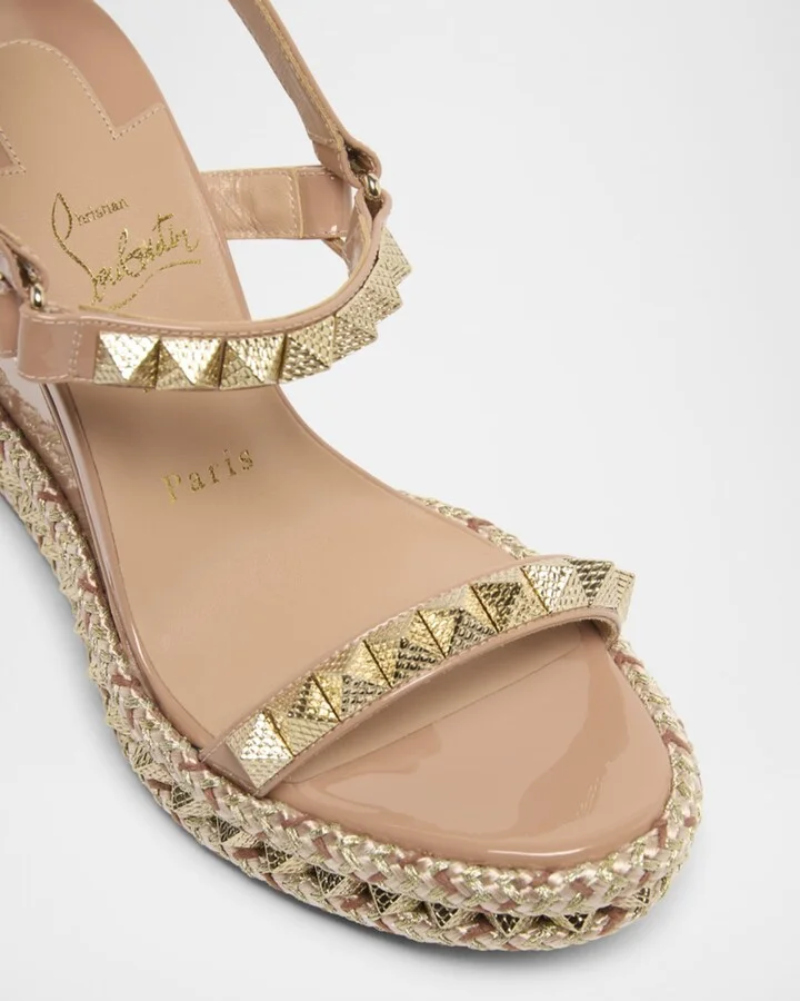 Pyraclou Metallic Spike Red Sole Wedge Sandals - Image 4