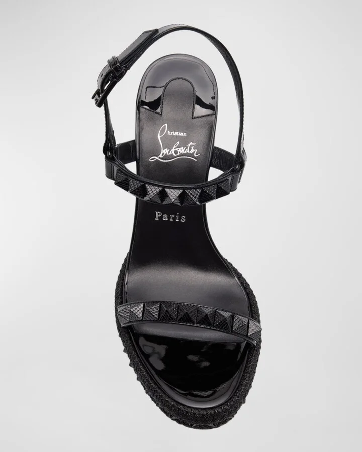 Pyraclou Metallic Spike Red Sole Wedge Sandals - Image 8
