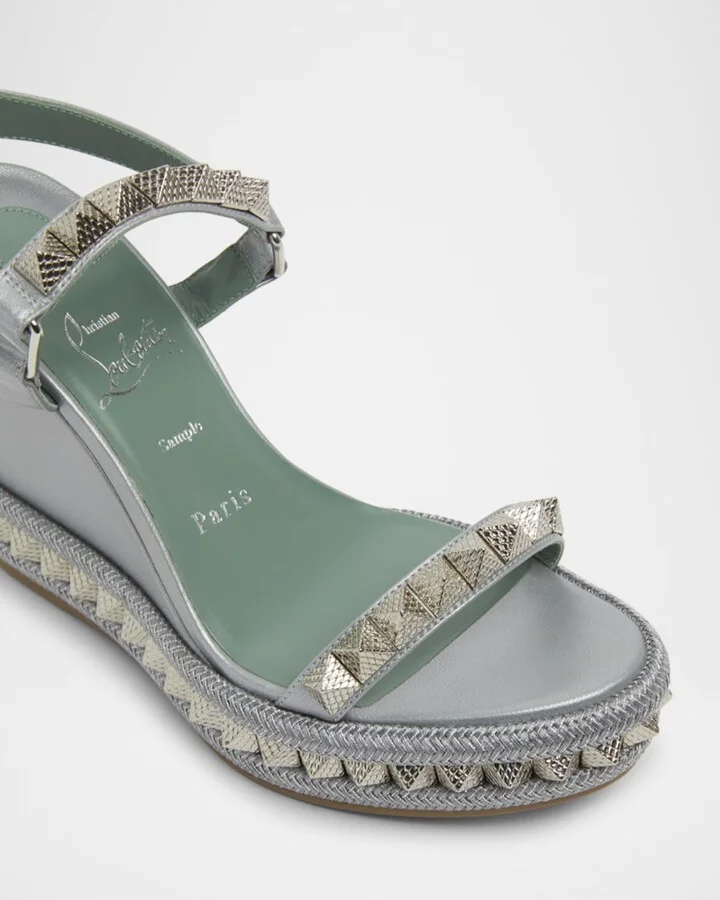 Pyraclou Metallic Spike Red Sole Wedge Sandals - Image 2
