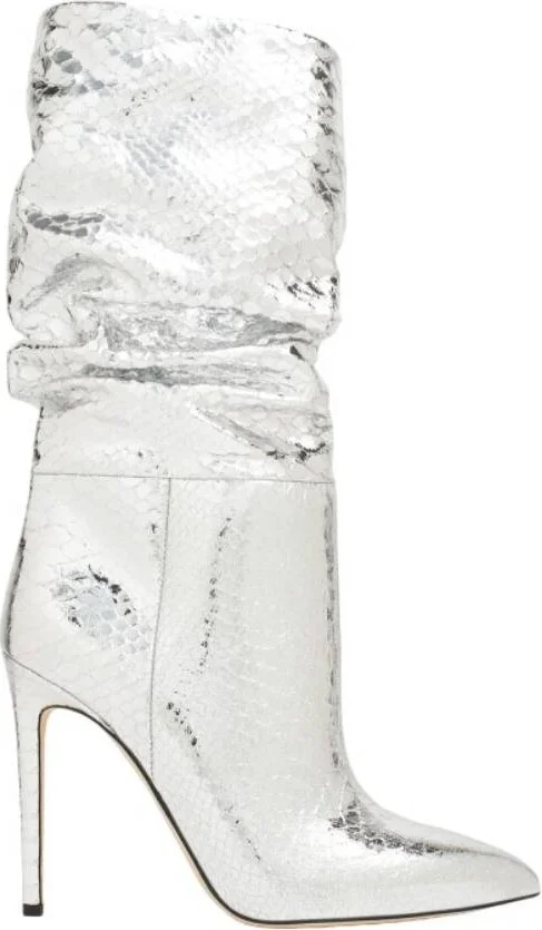 Python-Embossed Slouchy Stiletto Boots