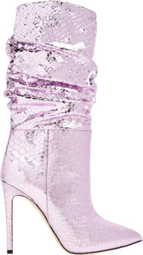 Python-Embossed Slouchy Stiletto Boots