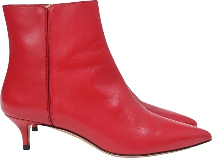 Quant Kitten Heel Ankle Boots in Red Leather