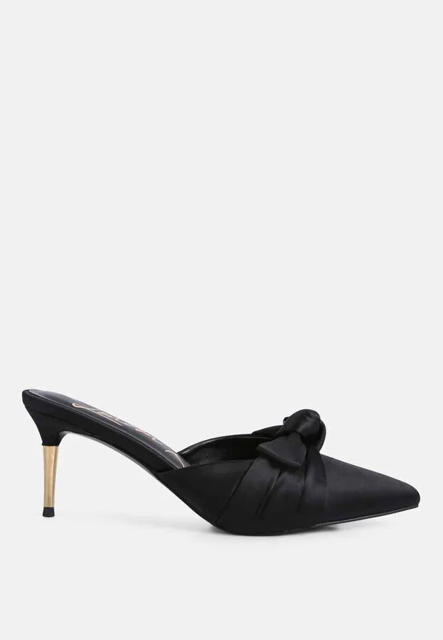 Queenie Satin Knot Stiletto Mule Sandals